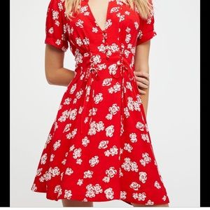 Free People Dream Girl red floral midi dress
